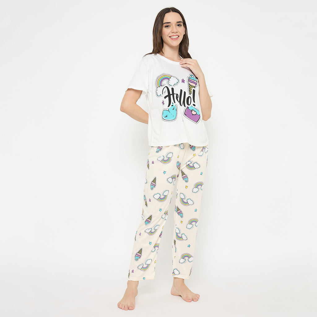 Women's Printed Pyjama Set, Short Sleeve T-Shirt and Trousers, women nightsuit, Loungewear Set