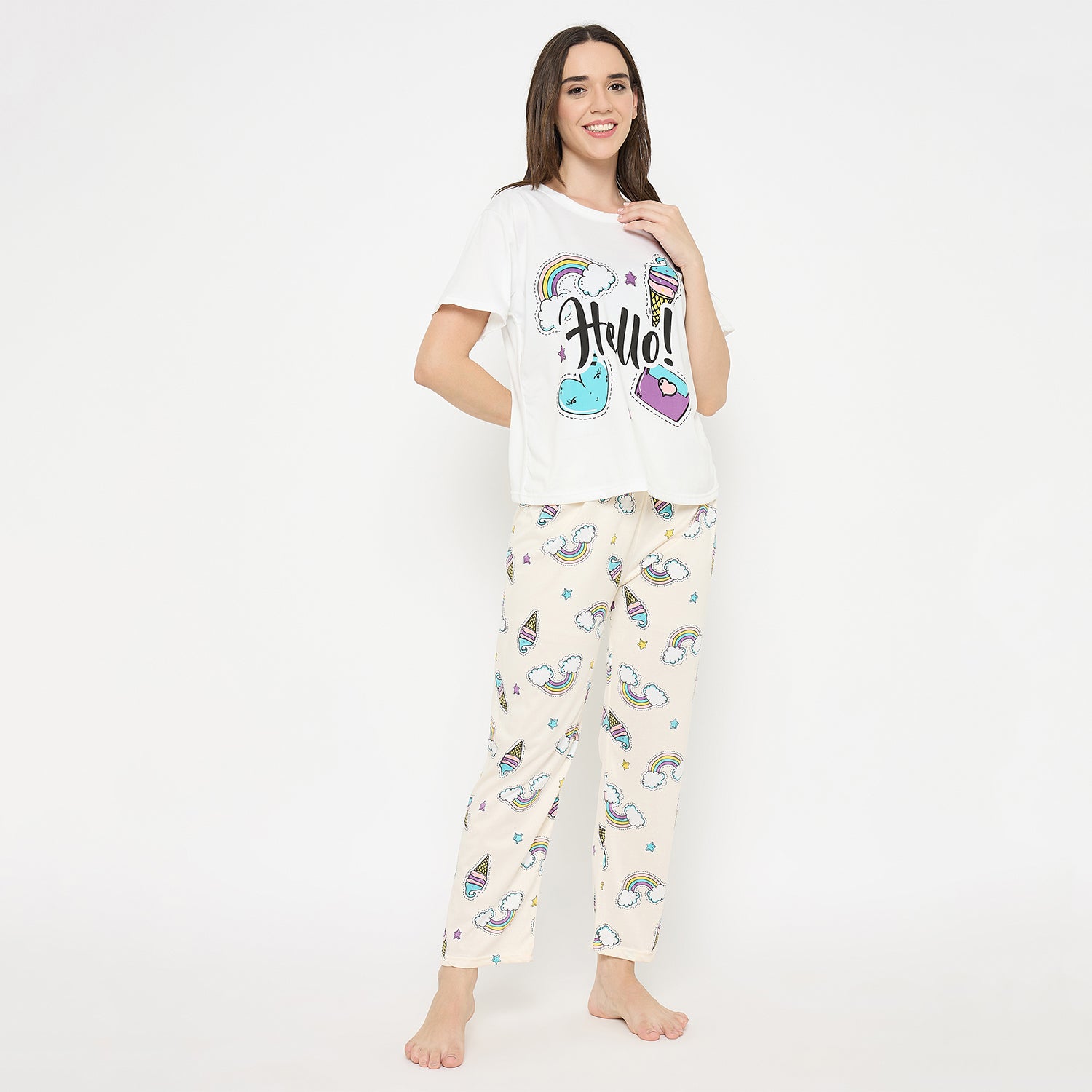 Women's Printed Pyjama Set, Short Sleeve T-Shirt and Trousers, women nightsuit, Loungewear Set