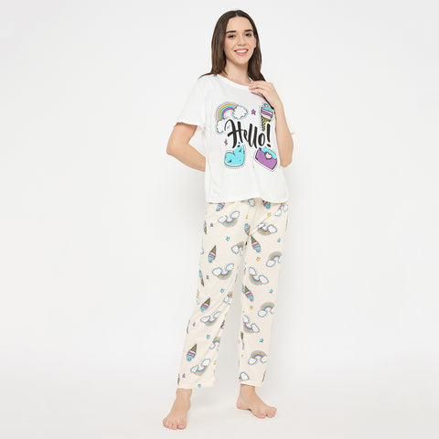 Women's Printed Pyjama Set, Short Sleeve T-Shirt and Trousers, women nightsuit, Loungewear Set