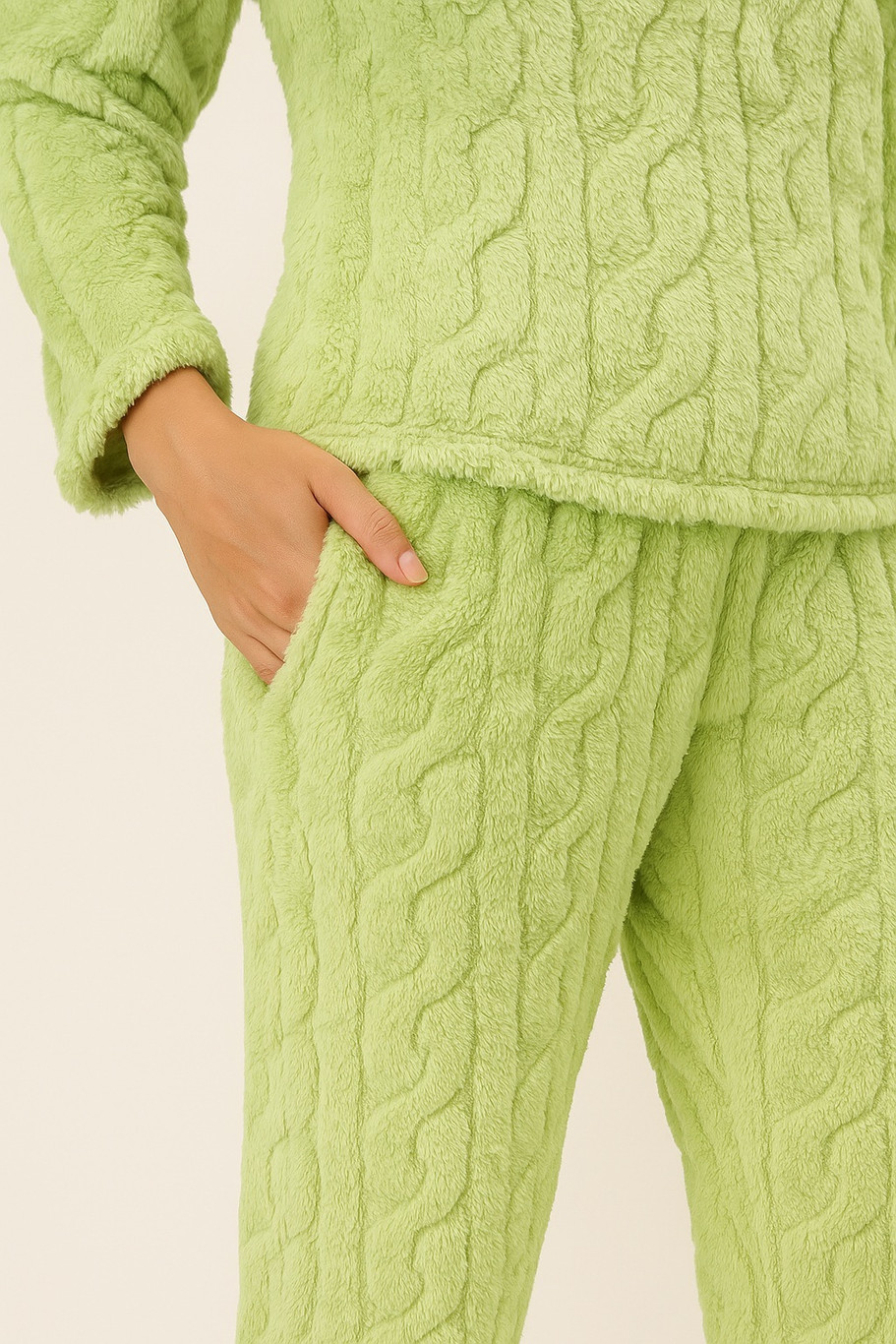 Camey Women Fleece Winter Night Suit Set | Cable Knit Textured Night Suit