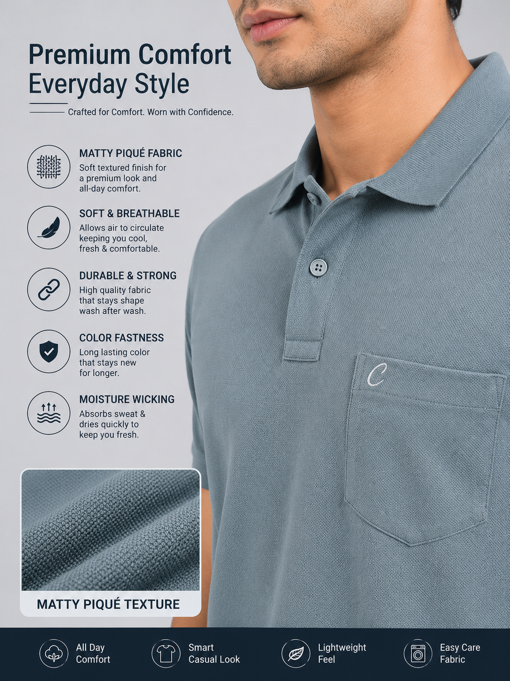 Men's Polo T-Shirt | Regular Fit Matty Fabric | Half Sleeve Collar Neck Casual Polo Tee with Chest Pocket | T-Shirt for Men