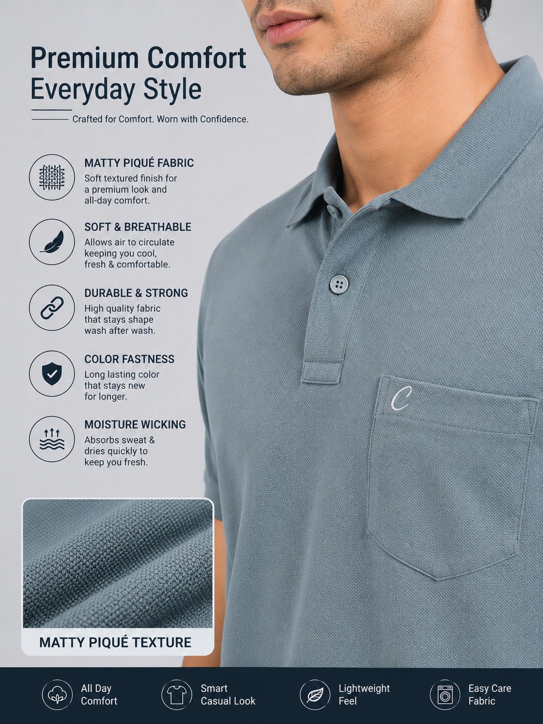 Men's Polo T-Shirt | Regular Fit Matty Fabric | Half Sleeve Collar Neck Casual Polo Tee with Chest Pocket | T-Shirt for Men