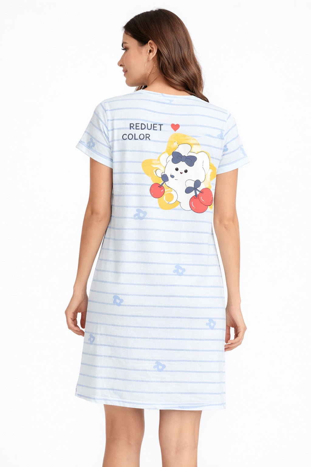 Women's short Nighty, Nightgown, Printed Pattern, Short Sleeve Sleep Dress