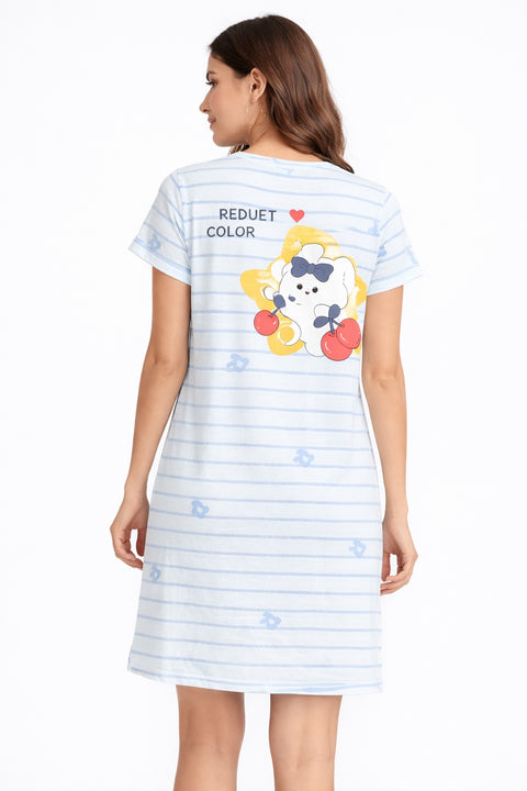 Women's short Nighty, Nightgown, Printed Pattern, Short Sleeve Sleep Dress