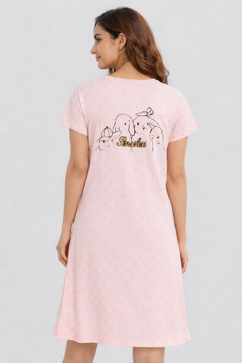 Women's short Nighty, Nightgown, Printed Pattern, Short Sleeve Sleep Dress