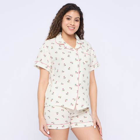 Women's Cotton Shorts Set, Cream Brown
