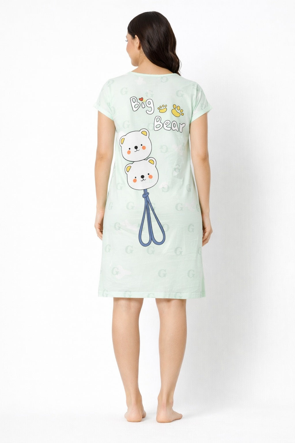 Women's short Nighty, Nightgown, Printed Pattern, Short Sleeve Sleep Dress
