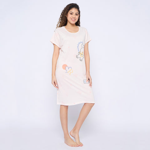 Women's short Nighty/Nightgown, Printed Pattern, Short Sleeve Sleep Dress