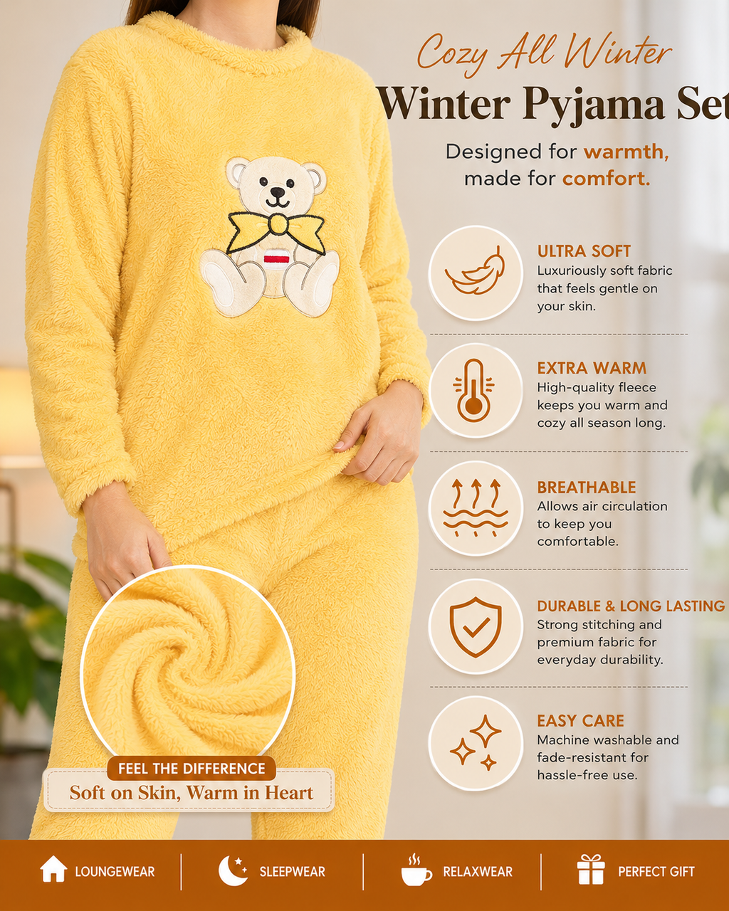Camey Women Printed Winter Full Sleeve Top and Pajama Set