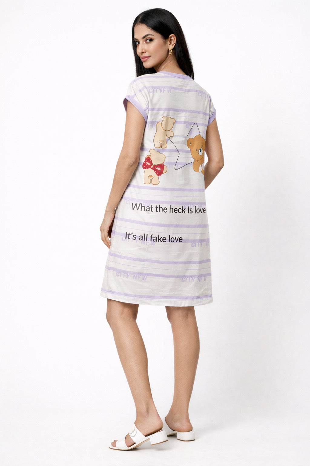 Women's short Nighty, Nightgown, Printed Pattern, Short Sleeve Sleep Dress