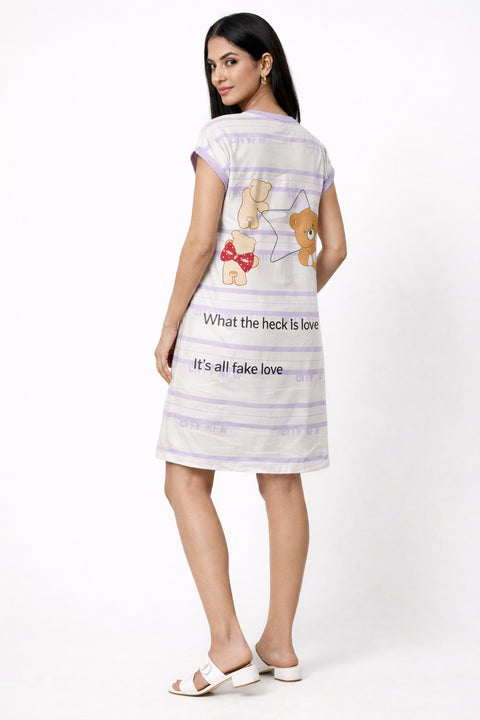 Women's short Nighty, Nightgown, Printed Pattern, Short Sleeve Sleep Dress