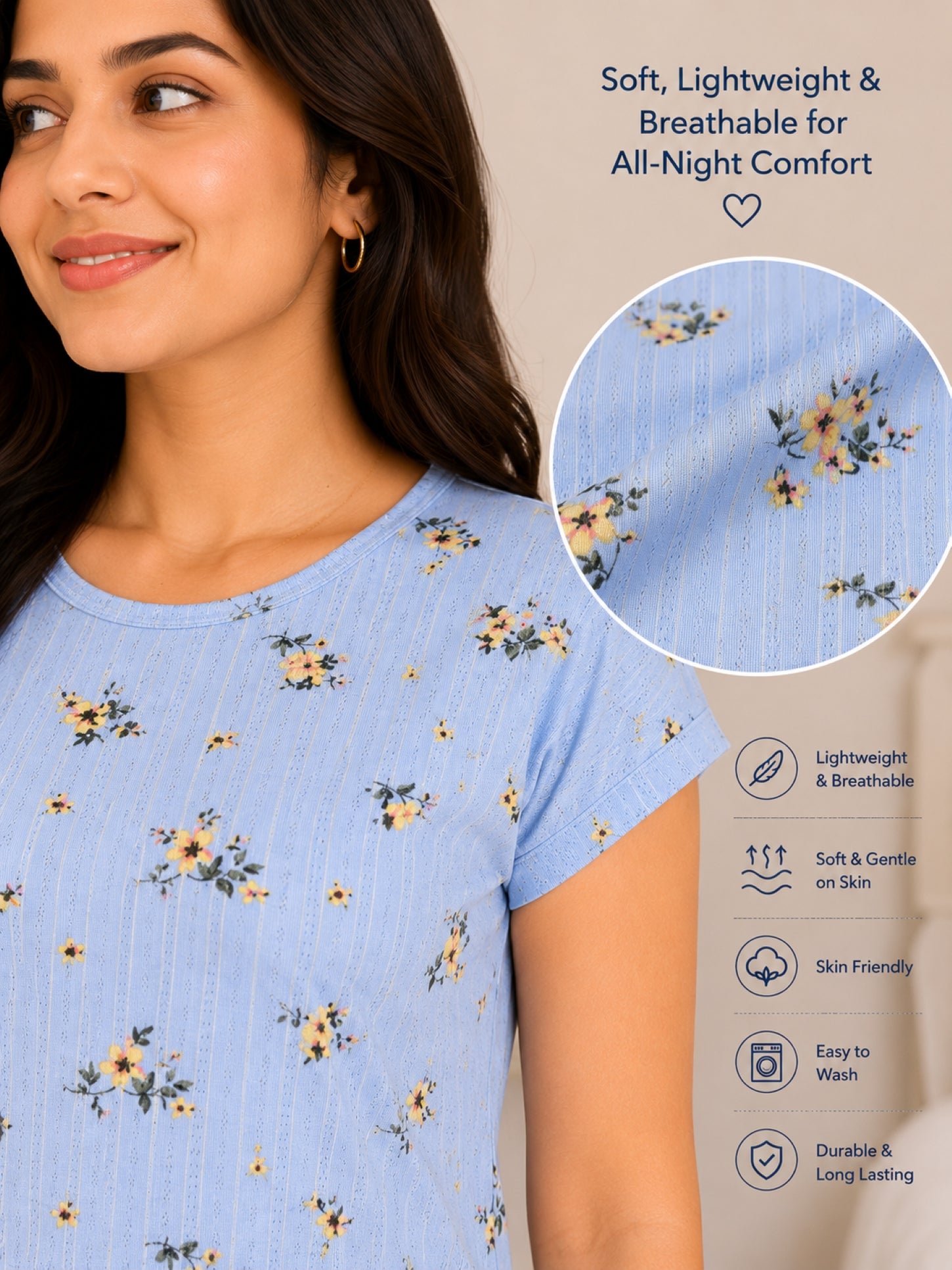 Women’s Knee Length Nighty | Soft Comfortable Sleepwear | Cap Sleeve Short Night Dress