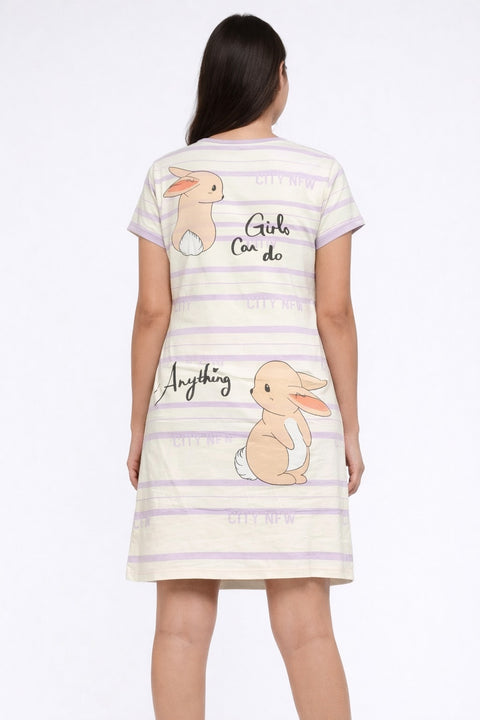 Women's short Nighty, Nightgown, Printed Pattern, Short Sleeve Sleep Dress