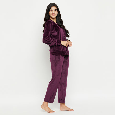 Women's Winter Full Sleeve Top and Pajama Pants Regular Fit Night Suit Hooded Top and Pyjama Set Ladies Night Dress