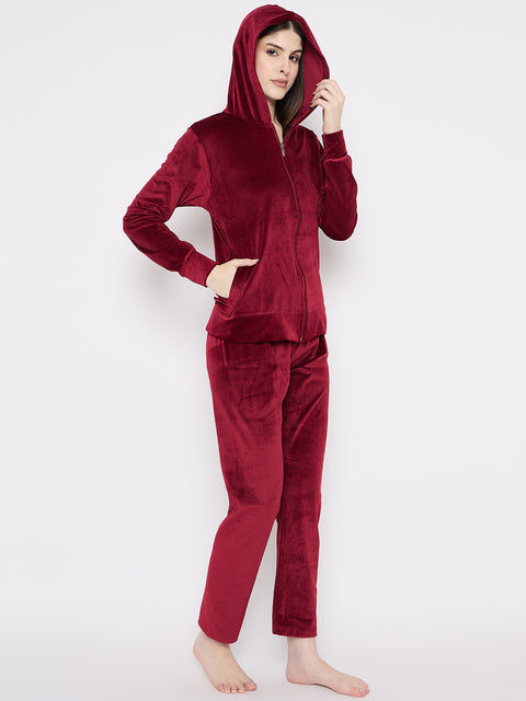 Women's Winter Full Sleeve Top and Pajama Pants Regular Fit Night Suit Hooded Top and Pyjama Set Ladies Night Dress