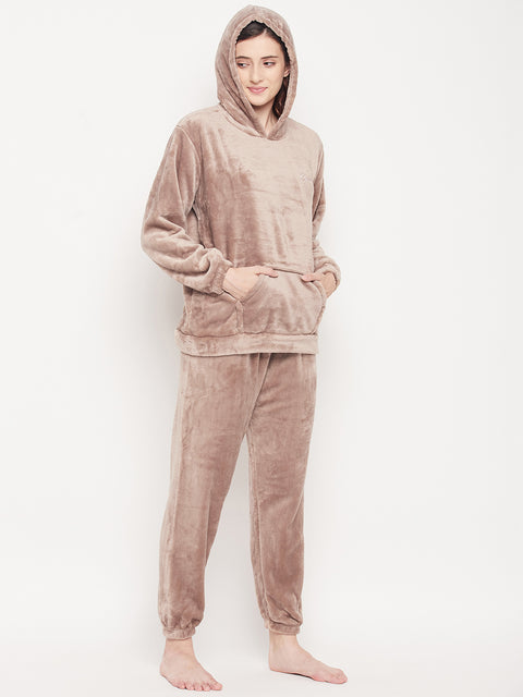 Women's Winter Full Sleeve Top and Pajama Pants Regular Fit Night Suit Hooded Top and Pyjama Set Ladies Night Dress