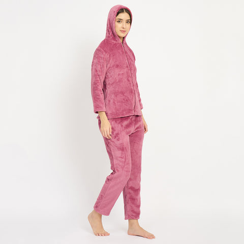 Women's Winter Full Sleeve Jacquard Zipper Hoody Nightsuit