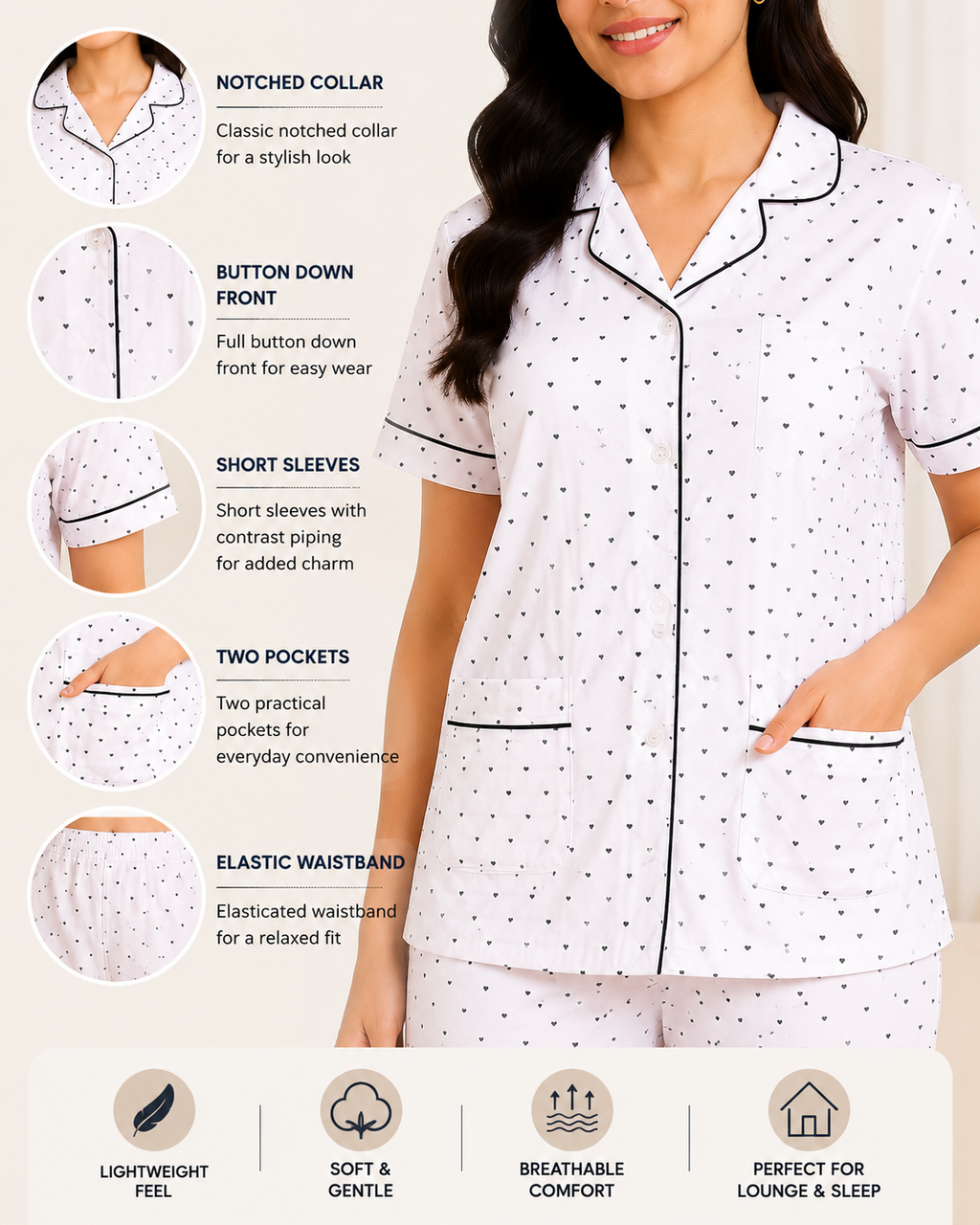 Women Night Suit | Women Sleepwear Set | Ladies Nightwear | Front Open Pyjama Set