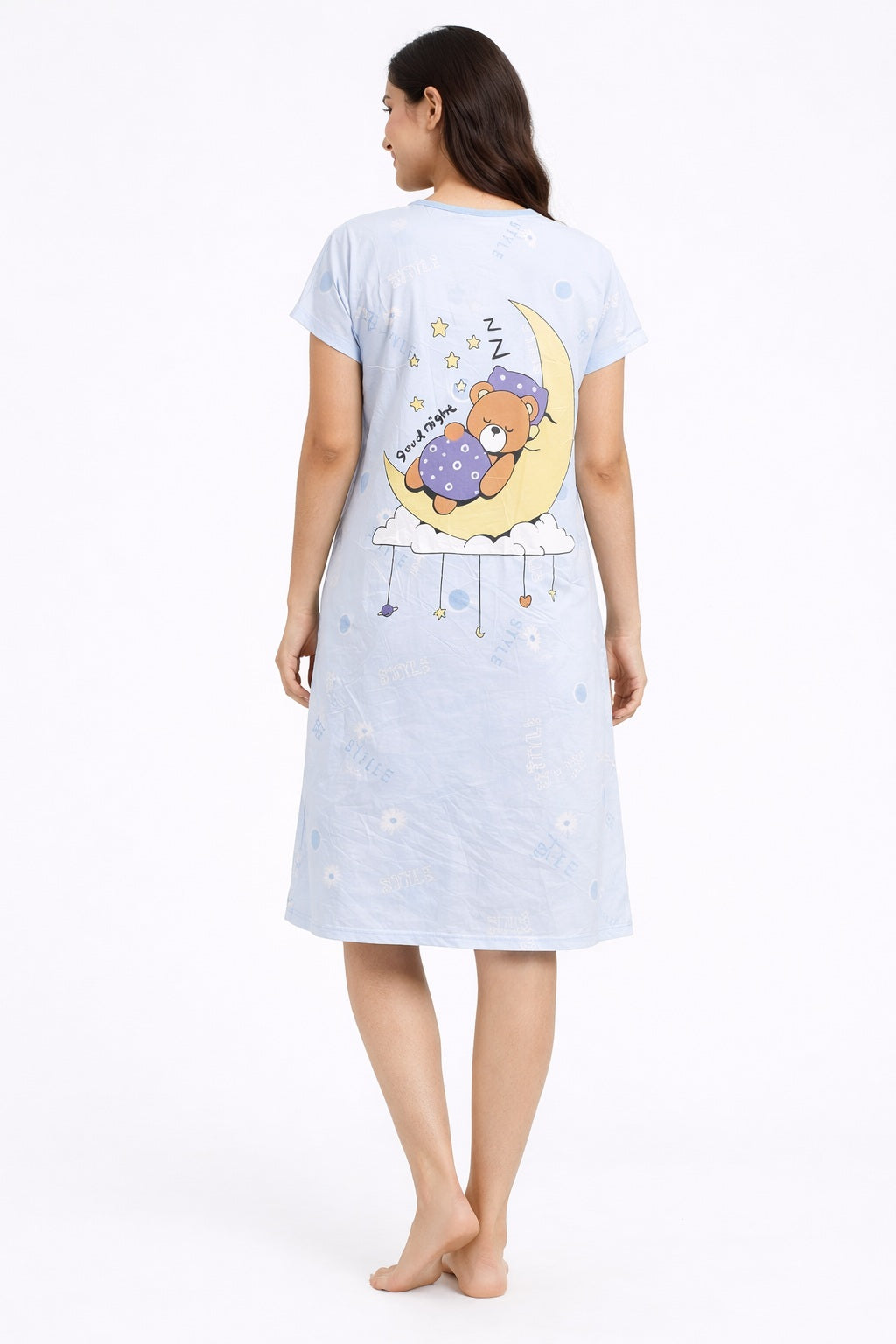 Women's short Nighty, Nightgown, Printed Pattern, Short Sleeve Sleep Dress