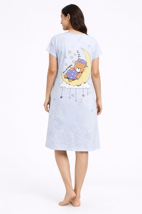 Women's short Nighty, Nightgown, Printed Pattern, Short Sleeve Sleep Dress