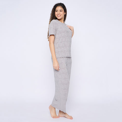 Top and Pyjama Set for Women Nightwear, Grey