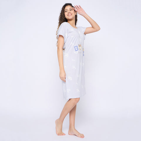 Women's short Nighty/Nightgown, Printed Pattern, Short Sleeve Sleep Dress