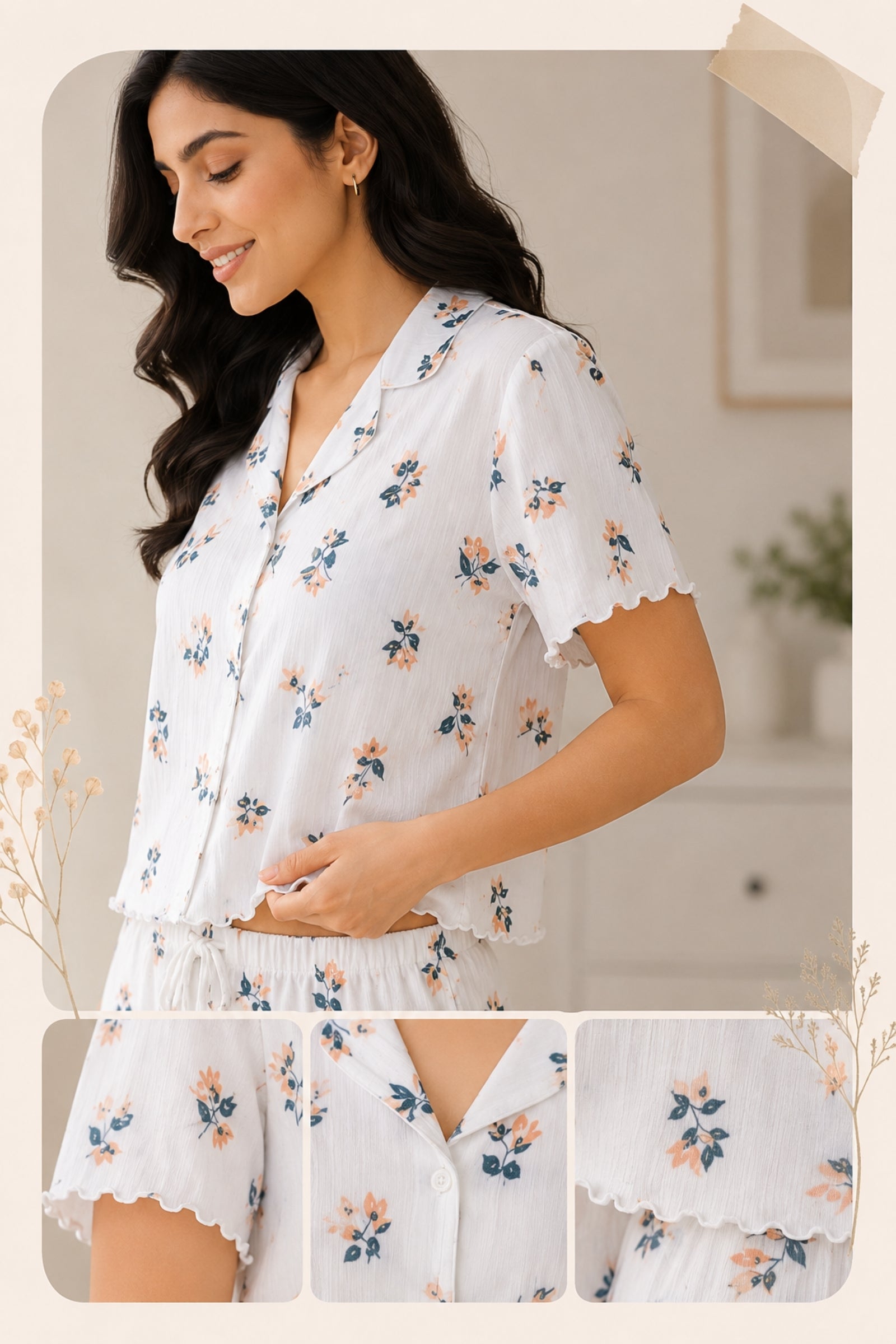 Women Night Suit, Loose Fit Short Set, Shirt & Short Loungewear, Printed Co-Ord, Stretch Fabric