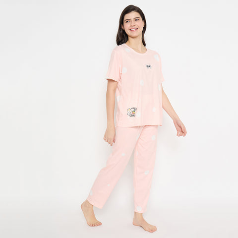 Women's Sleepwear Set, Cotton Pyjama with Short Sleeve T-Shirt,Loungewear