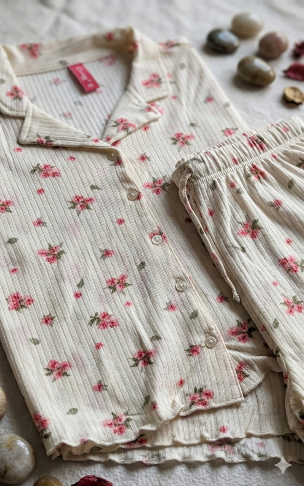 Women Night Suit, Loose Fit Short Set, Shirt & Short Loungewear, Printed Co-Ord, Stretch Fabric