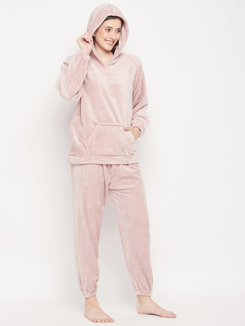 Women's Winter Full Sleeve Top and Pajama Pants Regular Fit Night Suit Hooded Top and Pyjama Set Ladies Night Dress