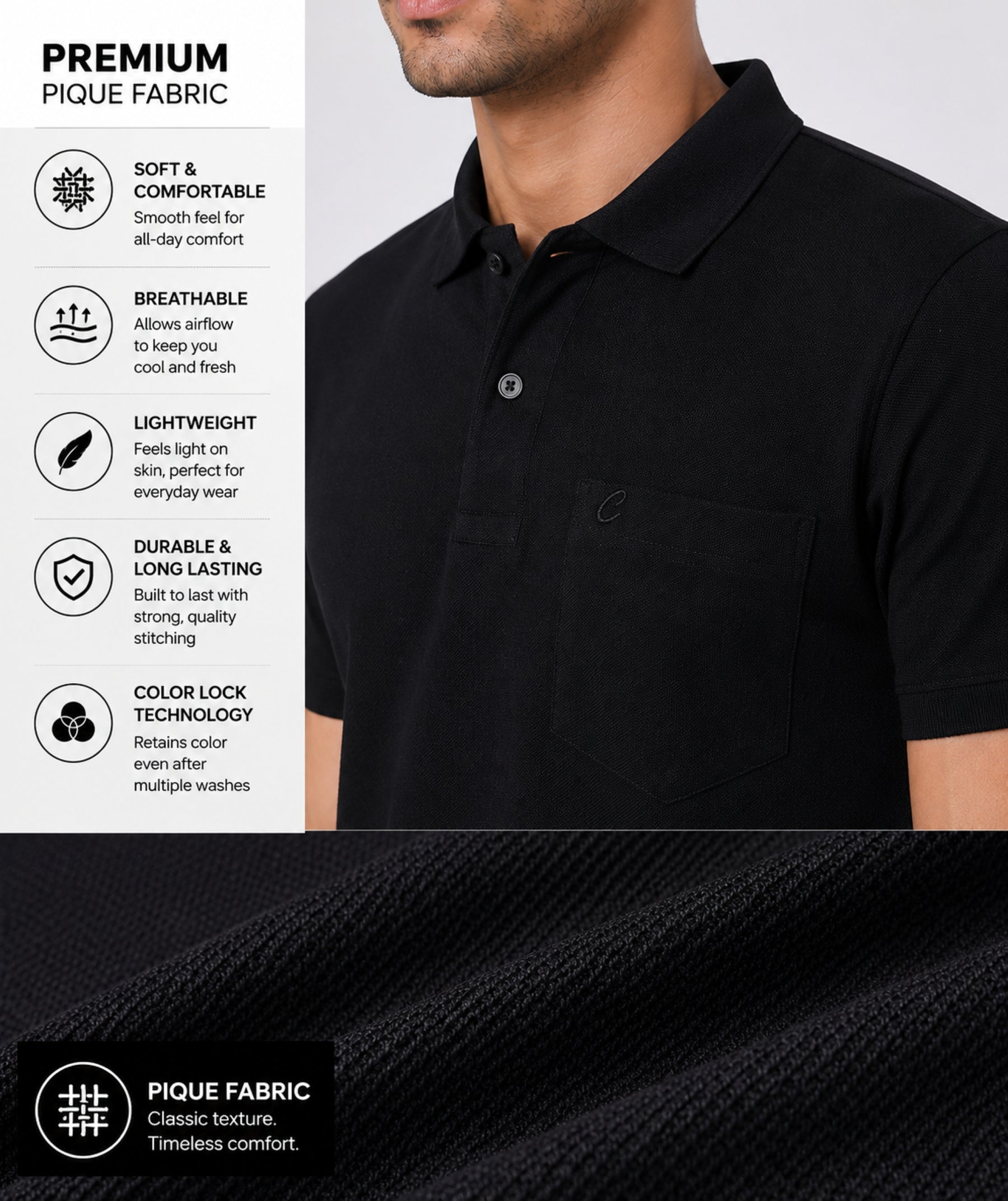 Men's Cotton Matte Polo Collar T-Shirt