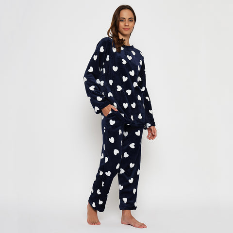 Women's Printed Full Sleeve Round Neck Top and Pajama Pants with Pockets