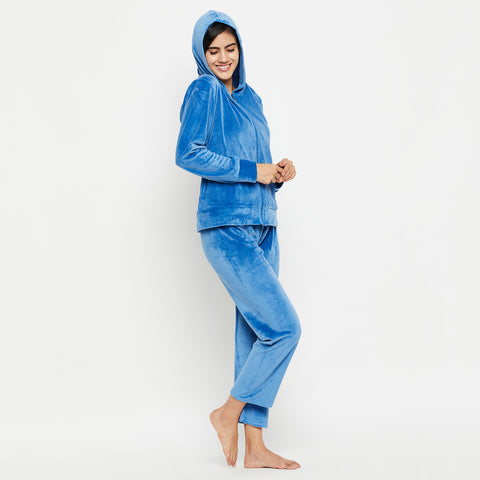 Women's Winter Full Sleeve Top and Pajama Pants Regular Fit Night Suit Hooded Top and Pyjama Set Ladies Night Dress