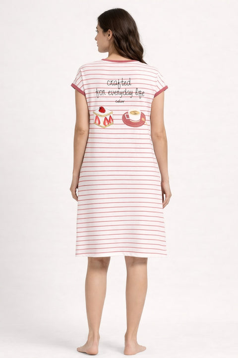 Women's short Nighty, Nightgown, Printed Pattern, Short Sleeve Sleep Dress