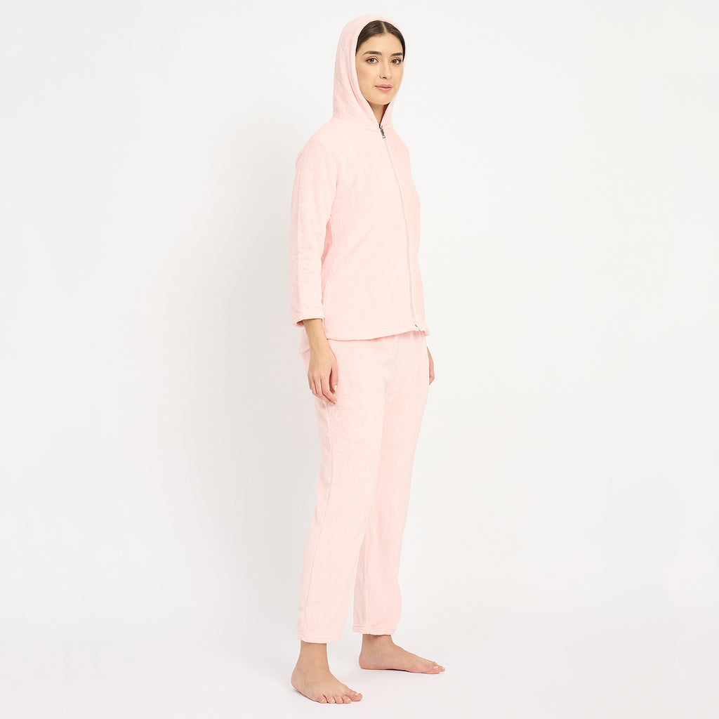 Women's Winter Full Sleeve Jacquard Zipper Hoody Nightsuit