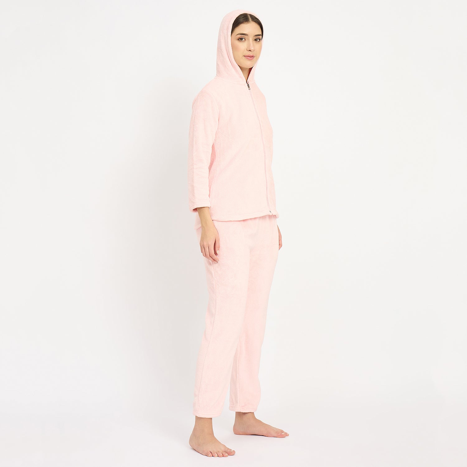 Women's Winter Full Sleeve Jacquard Zipper Hoody Nightsuit