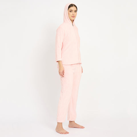 Women's Winter Full Sleeve Jacquard Zipper Hoody Nightsuit