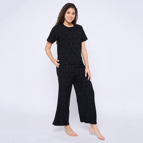 Top and Pyjama Set for Women Nightwear, Black