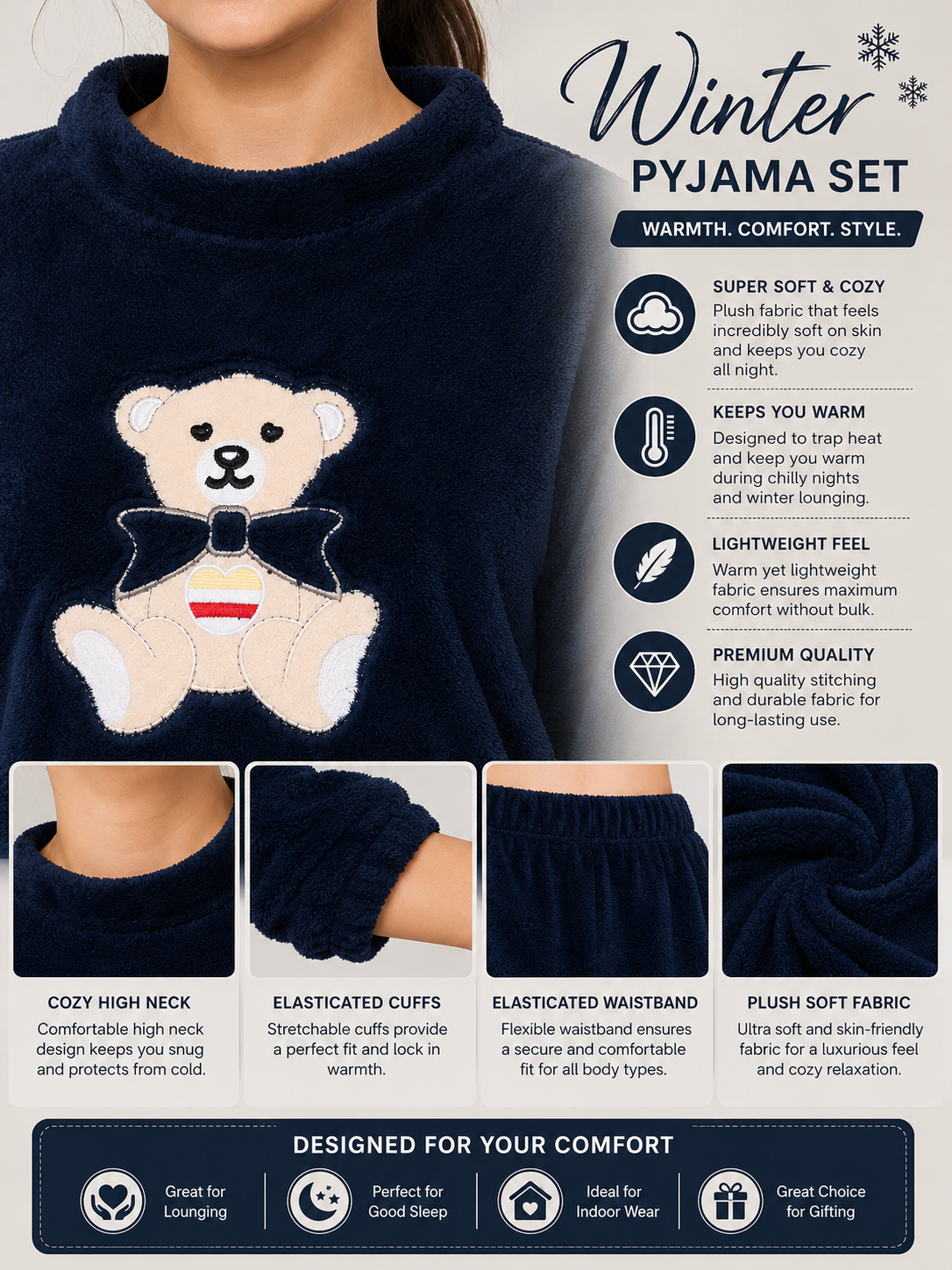 Camey Women Printed Winter Full Sleeve Top and Pajama Set