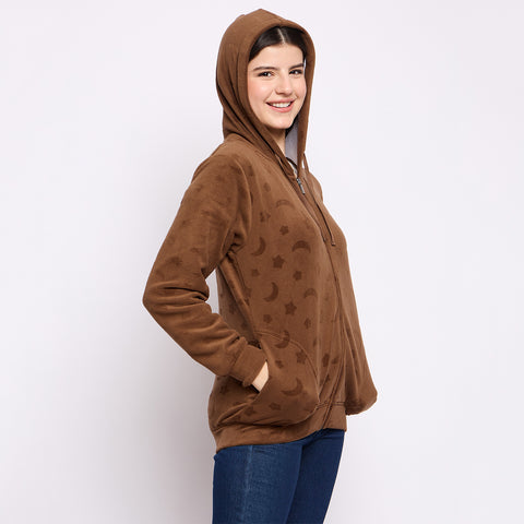 Women’s Embossed Fabric Auli Laser Cut Pattern Hoodie Sweatshirt – Full Sleeve, Zipper Front