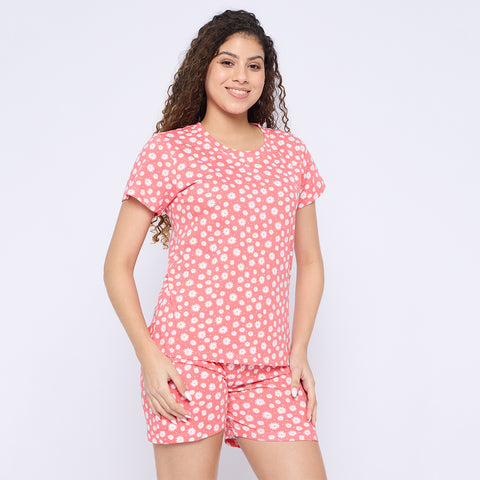 Women's Floral Print Loungewear Set, Red