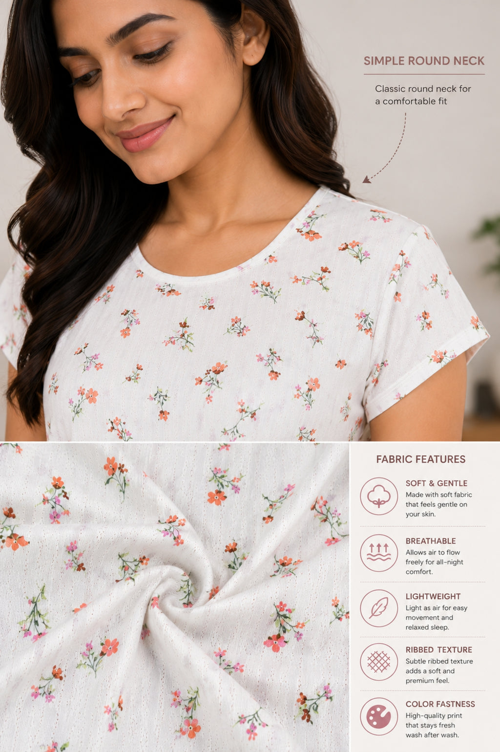 Women’s Knee Length Nighty | Soft Comfortable Sleepwear | Cap Sleeve Short Night Dress