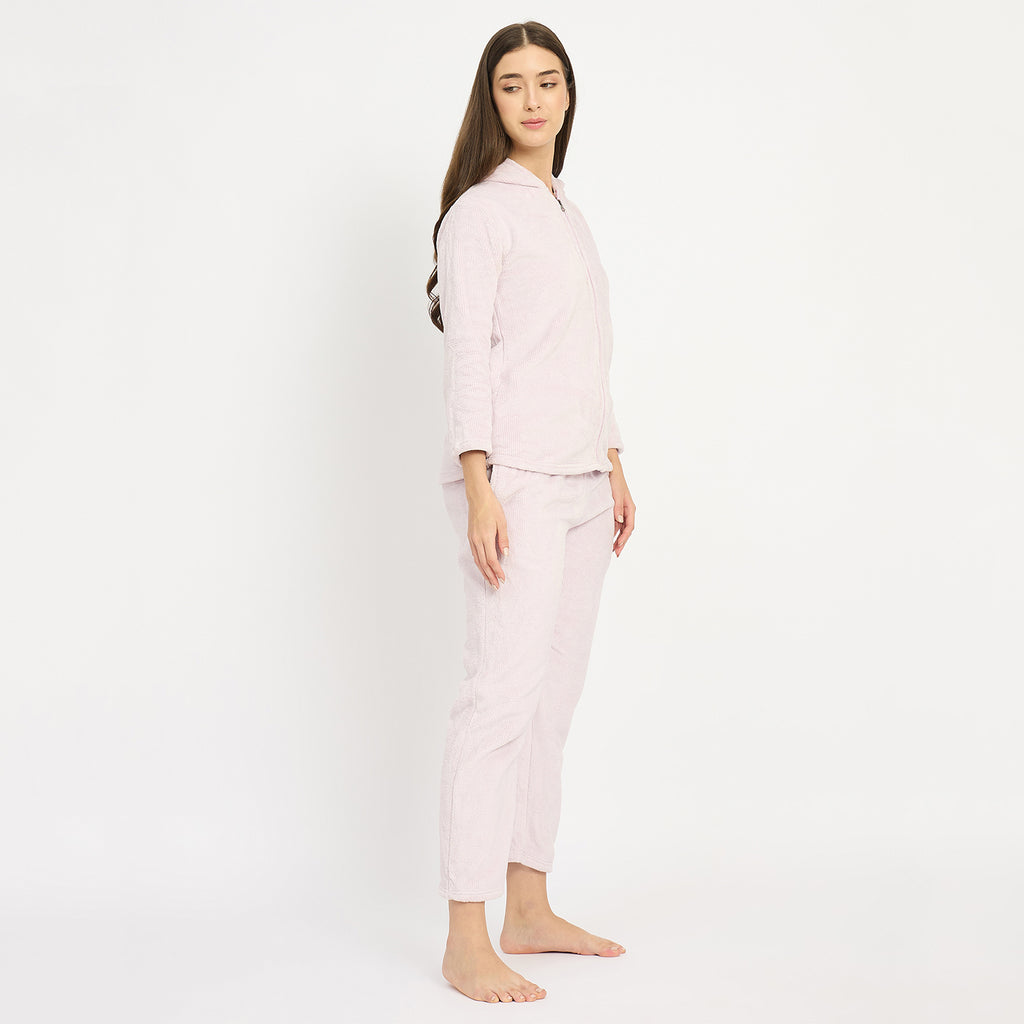 Women's Winter Full Sleeve Jacquard Zipper Hoody Nightsuit