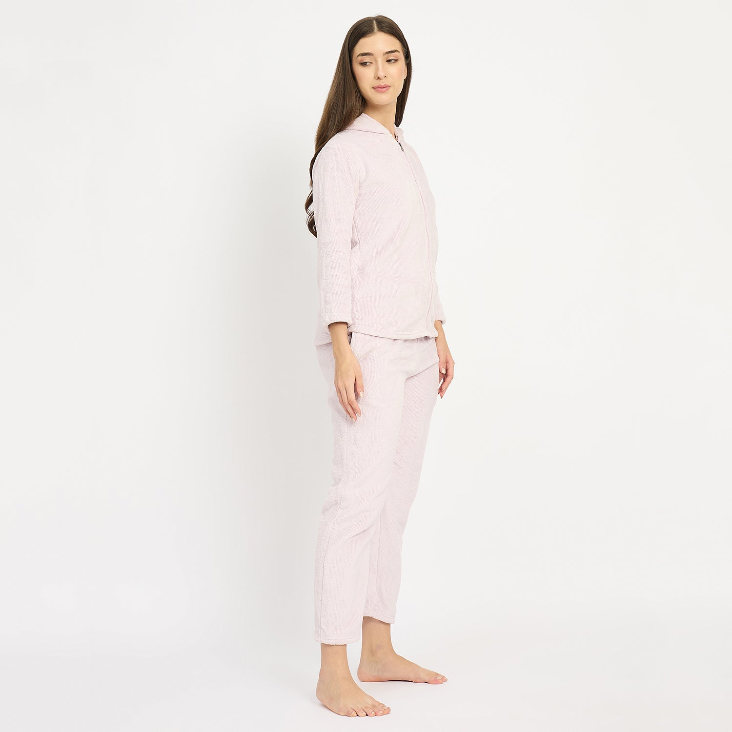 Women's Winter Full Sleeve Jacquard Zipper Hoody Nightsuit