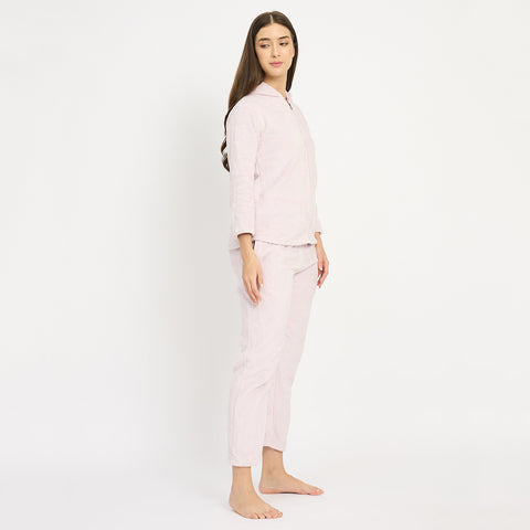 Women's Winter Full Sleeve Jacquard Zipper Hoody Nightsuit