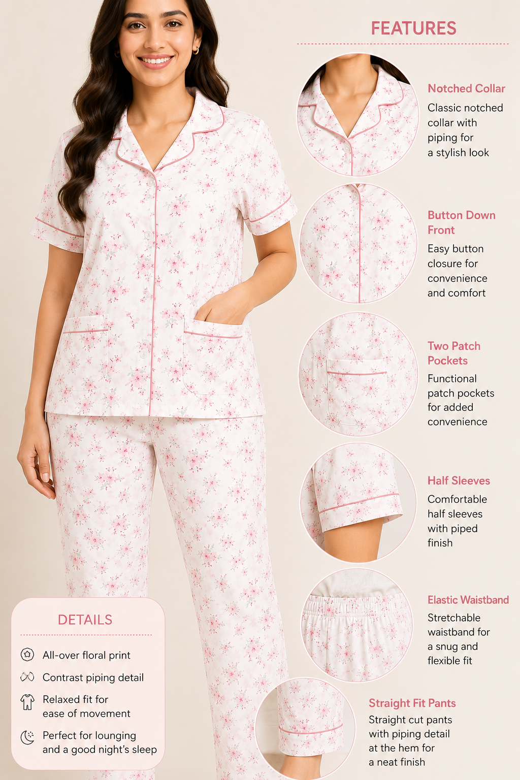 Women Night Suit | Women Sleepwear Set | Ladies Nightwear | Front Open Pyjama Set