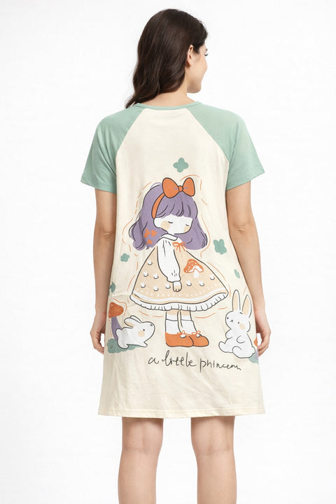 Women's short Nighty, Nightgown, Printed Pattern, Short Sleeve Sleep Dress