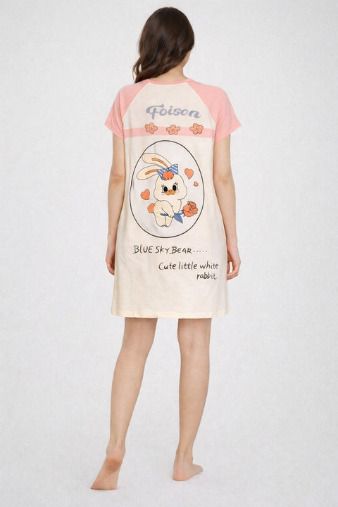 Women's short Nighty, Nightgown, Printed Pattern, Short Sleeve Sleep Dress