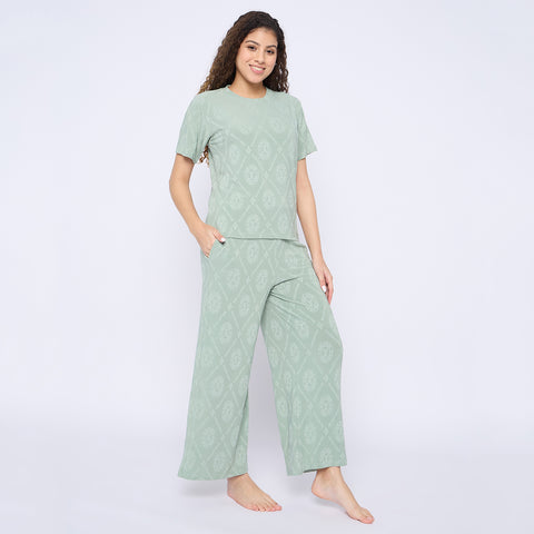 Top and Pyjama Set for Women Nightwear, Green
