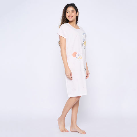 Women's short Nighty/Nightgown, Printed Pattern, Short Sleeve Sleep Dress
